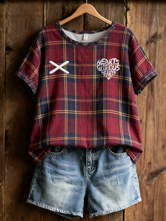 Women's Scotland Football Lover Heart Art  Printed Linen T-Shirt