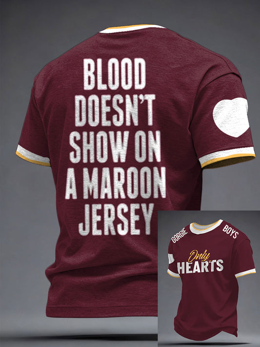 Men's Maroon Hearts Football Lover Printed T-shirt