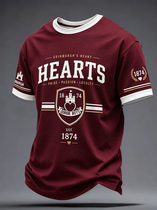 Men's Maroon Hearts Football Lover Printed T-shirt