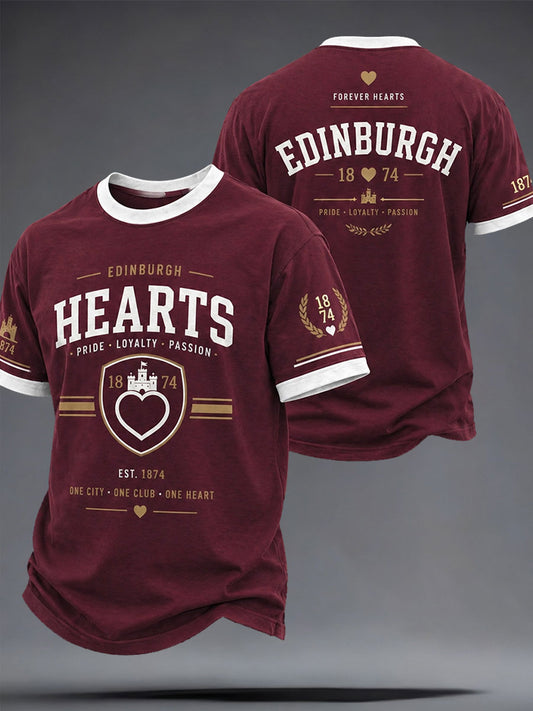 Men's Maroon Hearts Football Lover Printed T-shirt