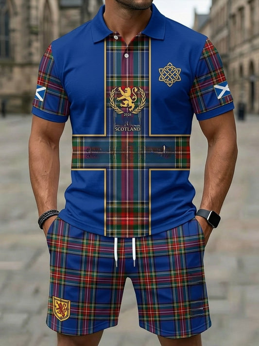 Retro UK Scotland Football Lover 2026 Print Casual Polo & Shorts Set