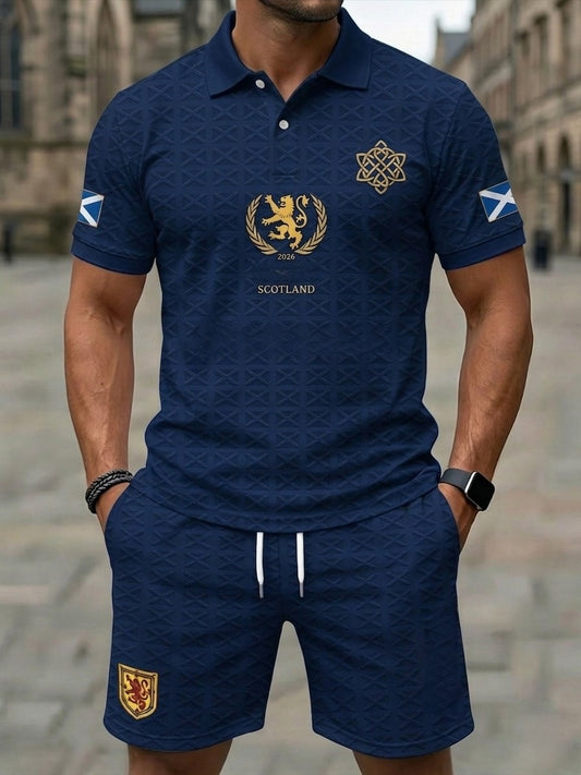 Retro UK Scotland Football Lover 2026 Print Casual Polo & Shorts Set