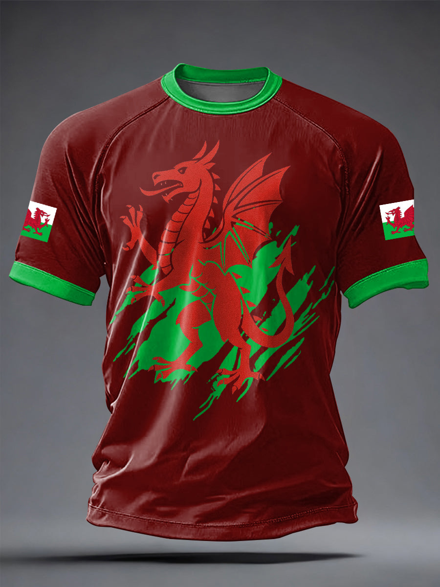 Men's Welsh Dragon Printed Casual short sleeves t-shirt