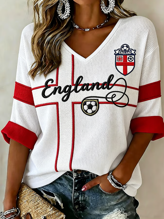 Women's UK Football Lover England Printed Waffle T-shirt