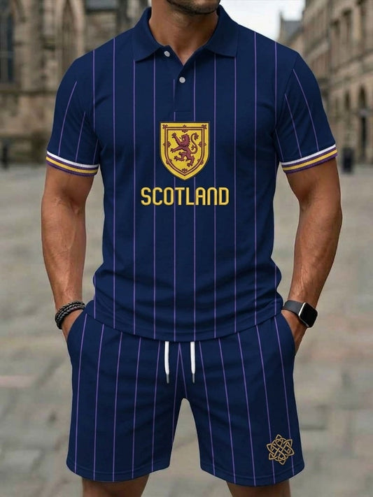Retro UK Scotland Football Lover 2026 Print Casual Polo & Shorts Set