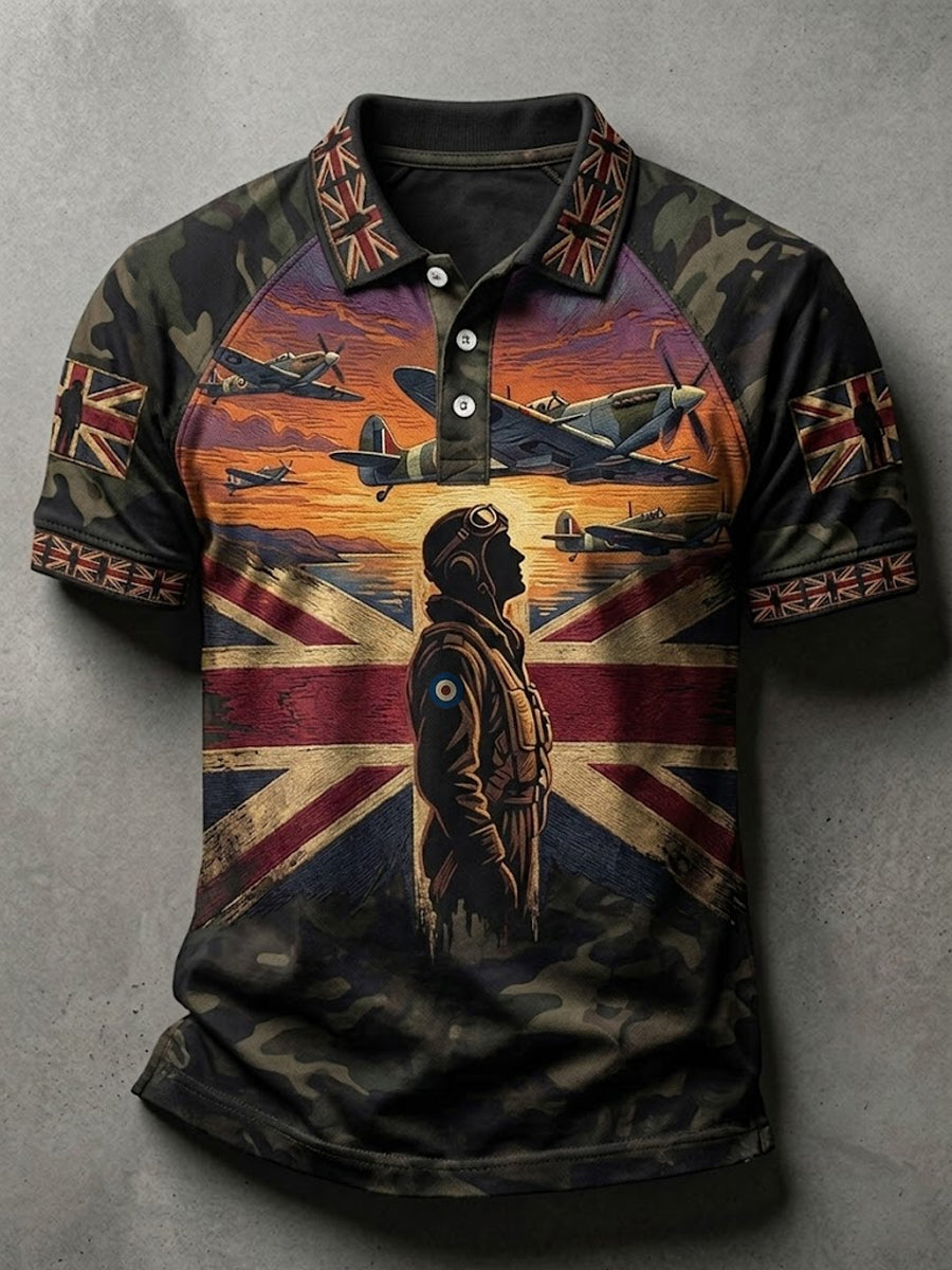 Men's UK Flag Veteran Camouflage Print Casual Polo