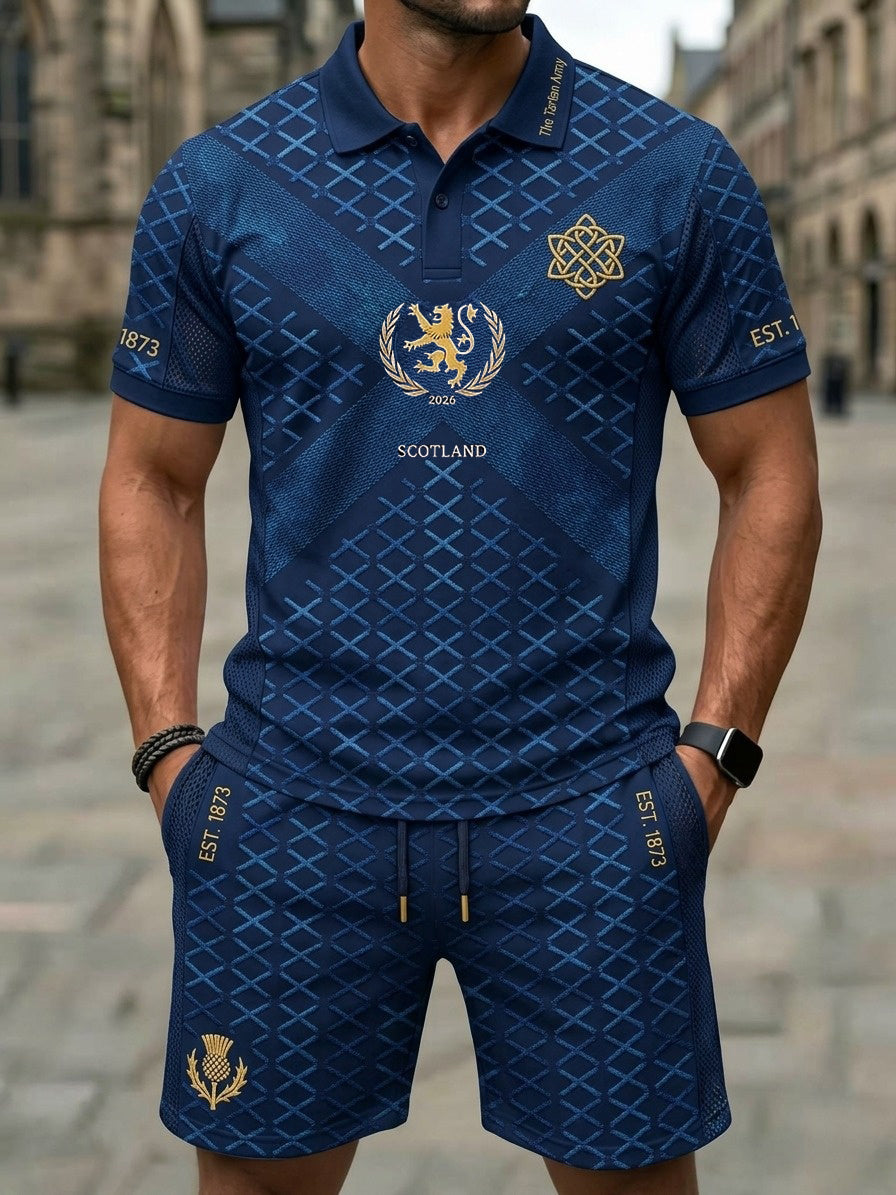 Men's Retro UK Scotland Football Lover 2026 Print Casual Polo & Shorts Set