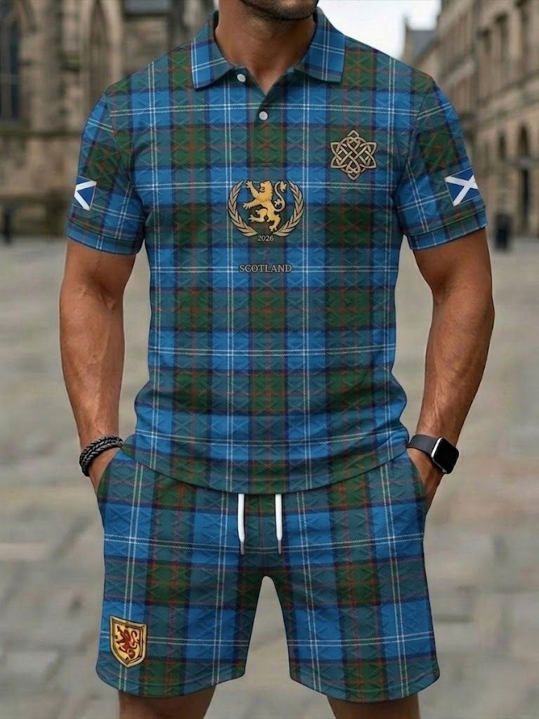 Men's Retro UK Scotland Football Lover 2026 Print Casual Polo & Shorts Set