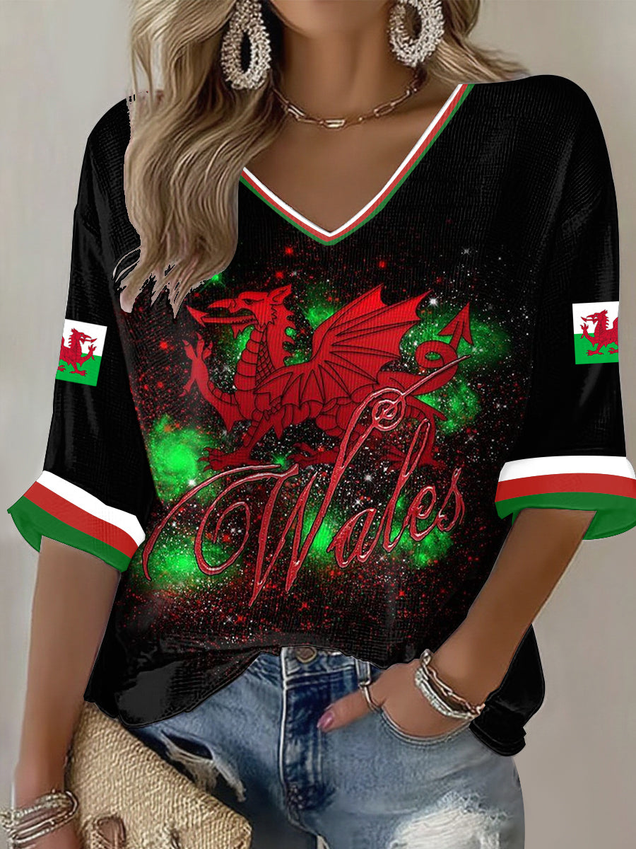 Women's Welsh Dragon Print Casual T-shirt