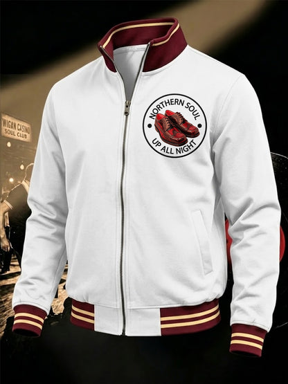 Men's Retro Northern Soul Up All Night Print Casual Zipper Sweatshirt