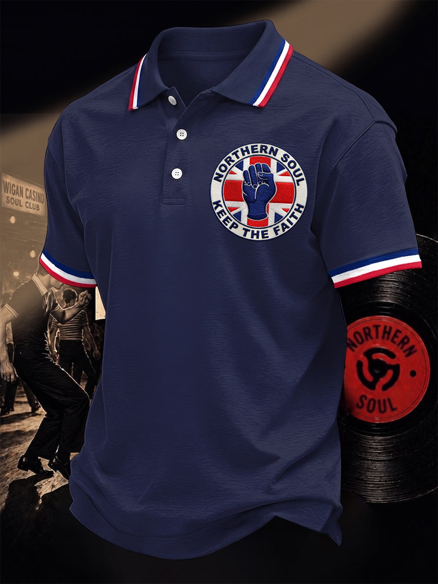 Men's Retro Northern Soul Keep The Faith Print Casual Polo
