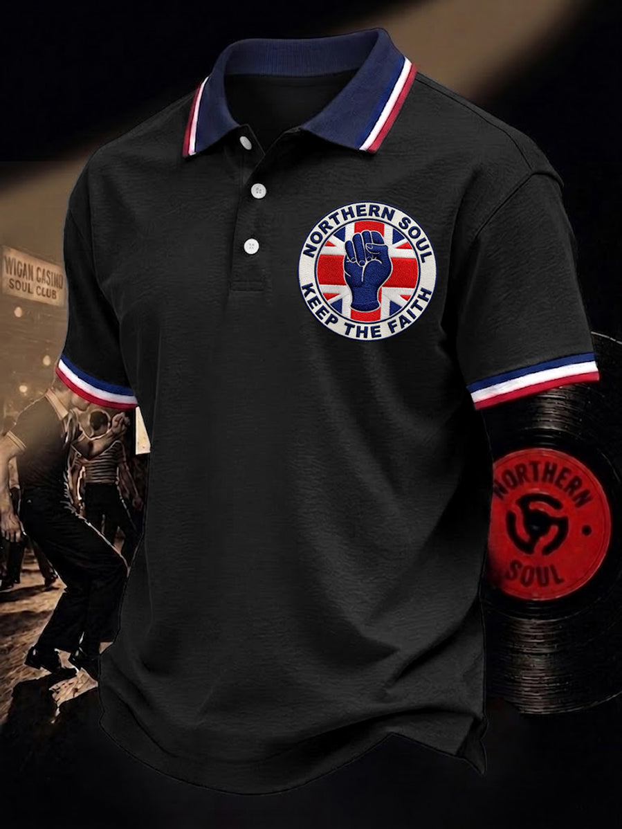 Men's Retro Northern Soul Keep The Faith Print Casual Polo