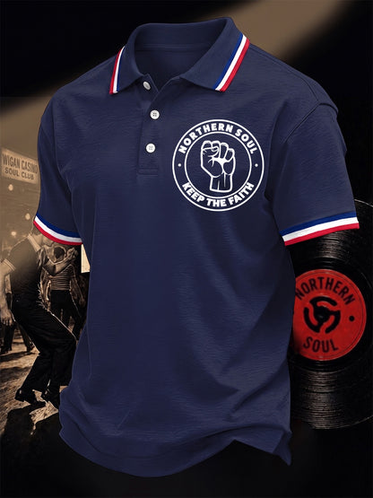 Men's Retro Northern Soul Keep The Faith Print Casual Polo