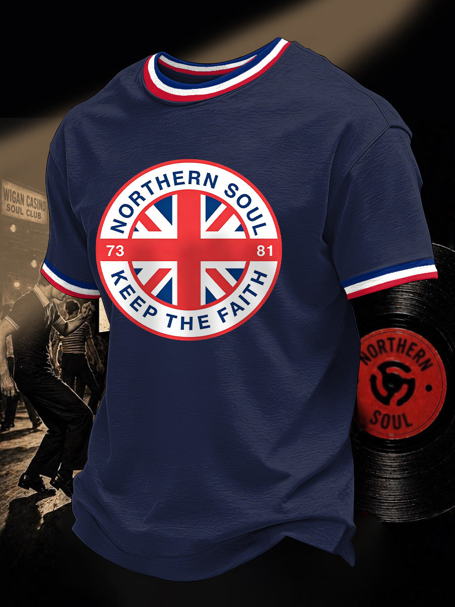 Men's Retro Northern Soul Keep The Faith Print Casual Tee