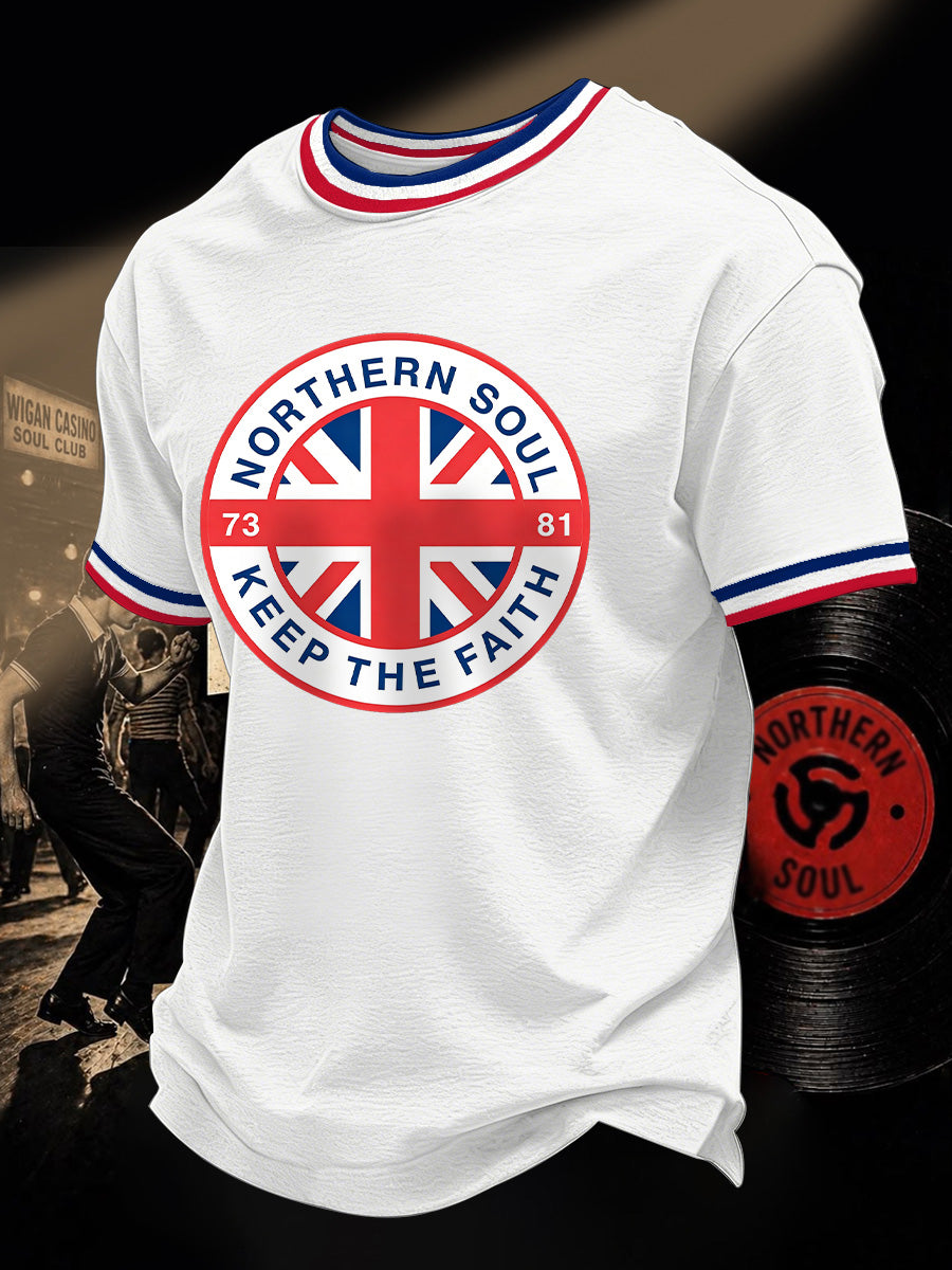 Men's Retro Northern Soul Keep The Faith Print Casual Tee
