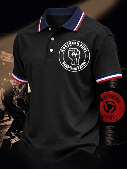 Men's Retro Northern Soul Keep The Faith Print Casual Polo