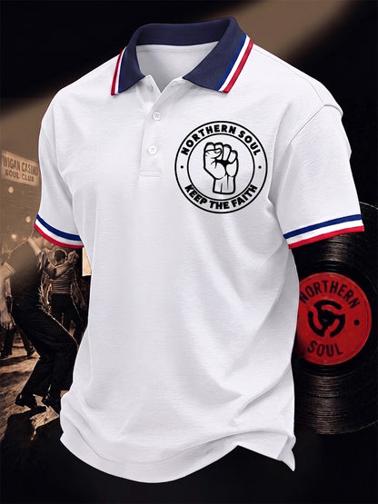 Men's Retro Northern Soul Keep The Faith Print Casual Polo