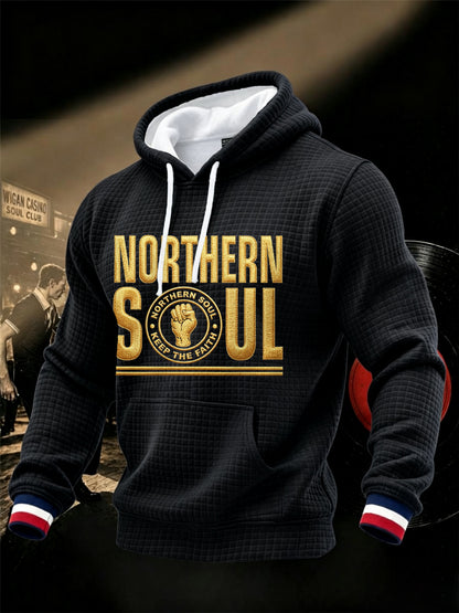 Men's Retro Northern Soul Keep The Faith Print Waffle Hoodie