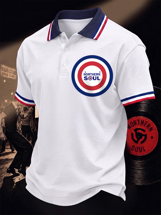 Men's Retro Northern Soul Print Casual Polo