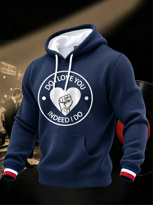 Men's Retro Northern Soul Do I Love You Indeed I Do Print Casual Waffle Hoodie