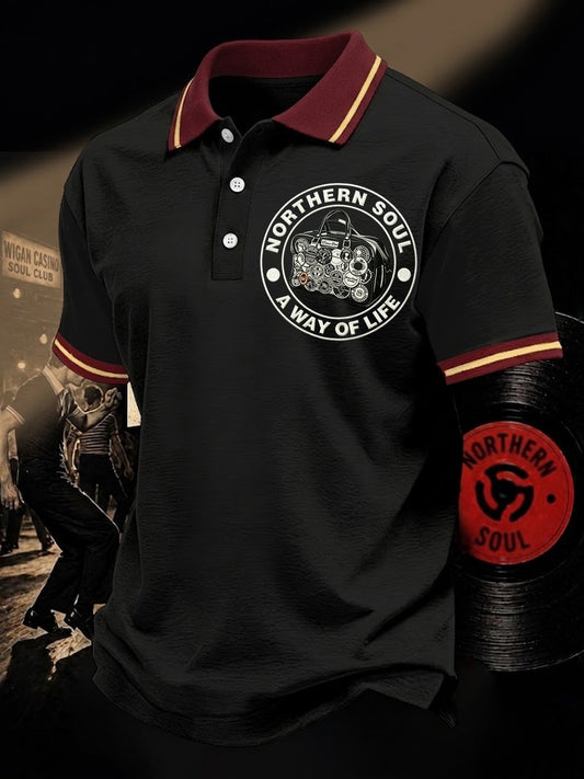 Men's Retro Northern Soul A Way Of Life Print Casual Polo