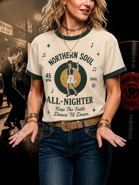 Women's Retro Northern Soul All-Nighter Print Casual Tee