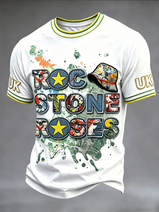 Men's White Stone Rose Graffiti 3D Print Casual T-shirt