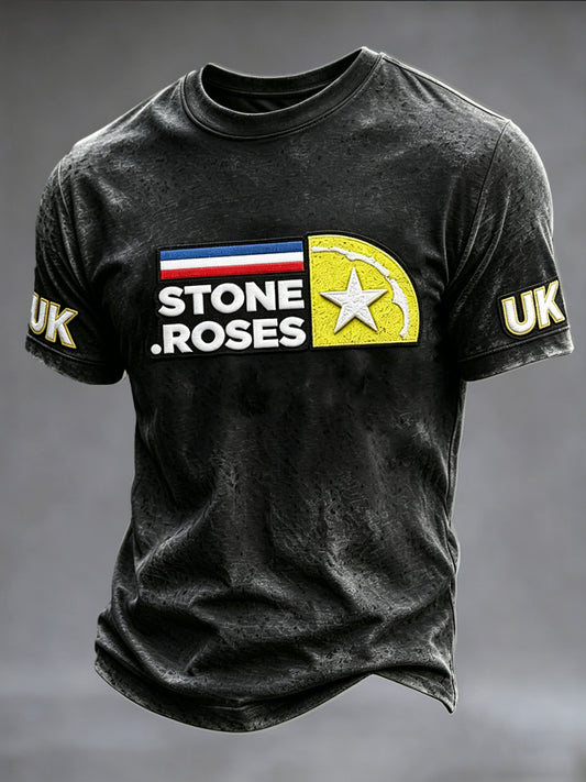 Men's Black Stone Rose 3D-Printed Casual T-Shirt