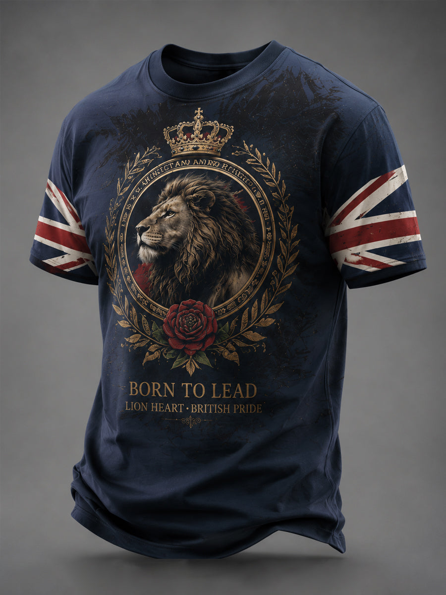 Men's Pride Of Britain UK Flag Lion Print Casual Tee