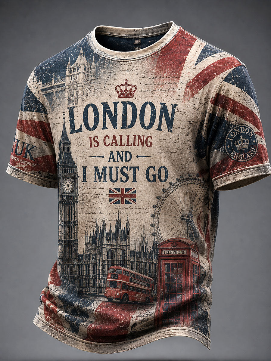 Men's 'London Is Calling And I Must Go' Print Casual T-Shirt