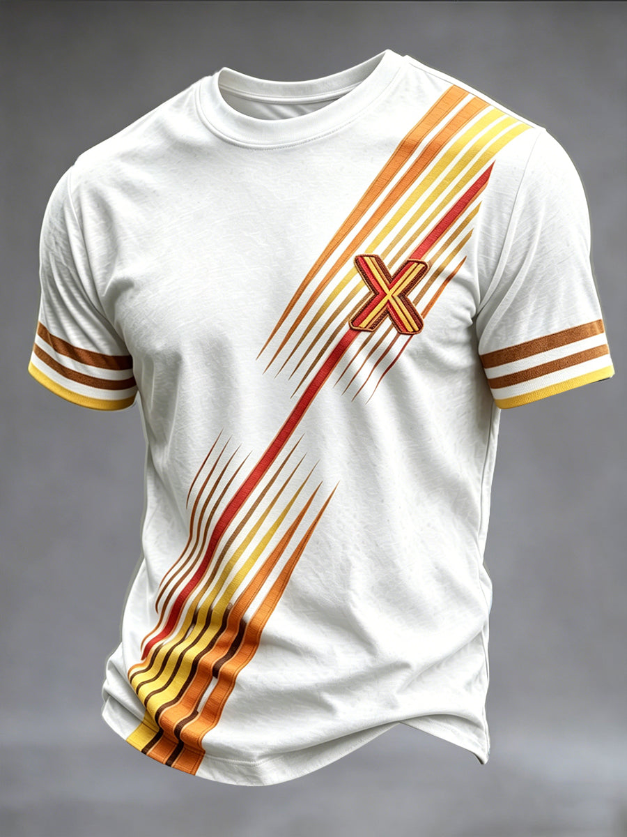 Men's White British Stone Rose Stripe Print Casual T-shirt