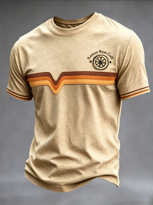 Men's British Stone Rose Stripe Print Casual T-shirt