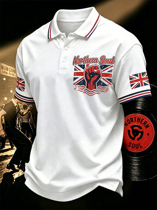 Men's Retro Northern Soul Print Casual Polo