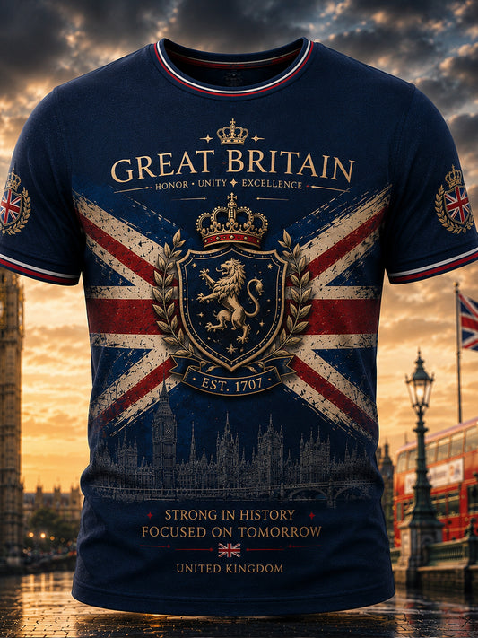 Men's Vintage British Flag Printed Short Sleeves T-shirt