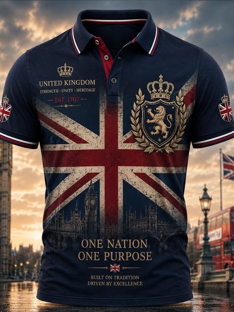 Men's Vintage British Flag Printed Short Sleeves Top