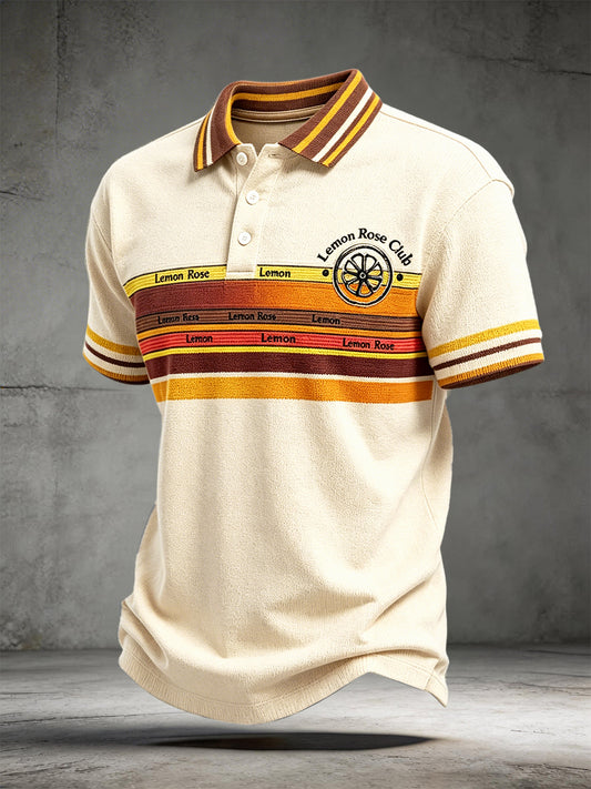 Men’s Off-White Stone Rose Vintage Check Print Casual Polo Shirt