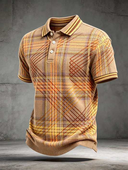 Men's Brown The Stone Rose Vintage Check Print Casual Polo Shirt