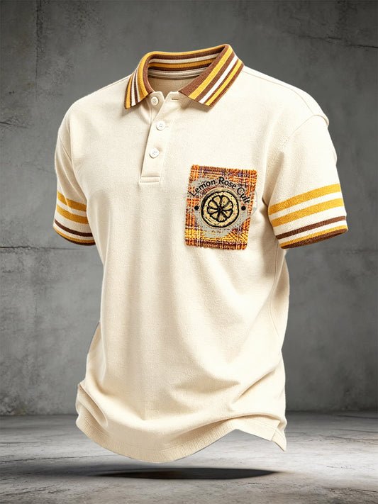 Men’s Off-White The Stone Rose Patchwork Print Casual Polo Shirt