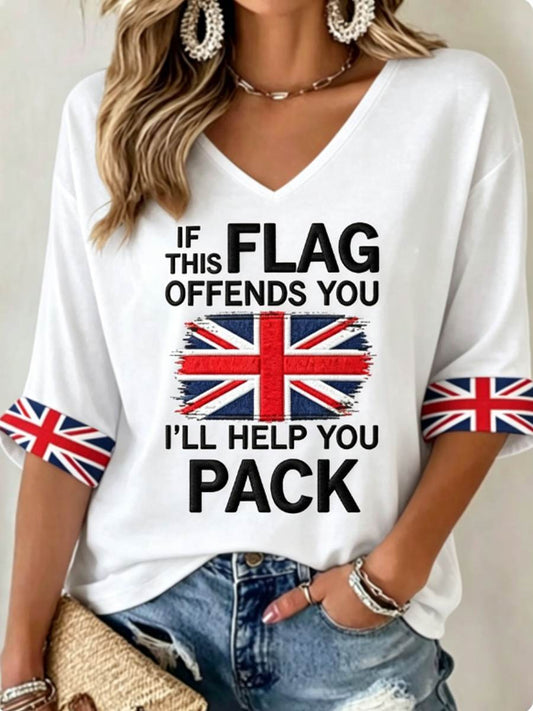 Women's IF THIS FLAG OFFENDS YOU I'LL HELP YOU PACK Mid-length Sleeves V-Neck T-Shirt