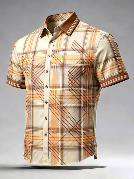 Men’s England The Stone Rose Vintage Check Print Casual Short-Sleeved Shirt