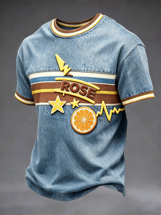 Men's The Stone Rose Denim-Print Casual T-Shirt