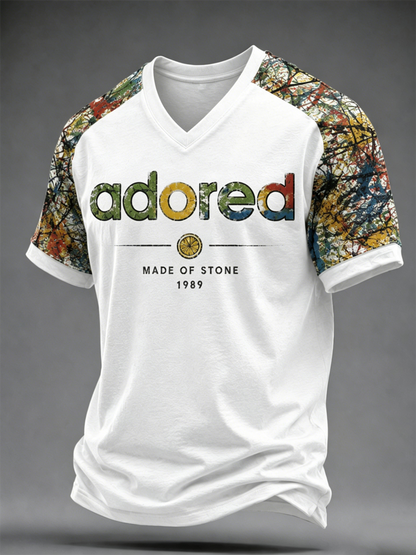 Men's Lemon Roses Music Lover Printed V-neck T-shirt