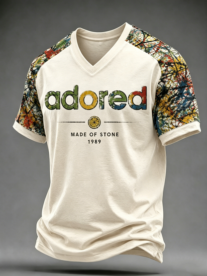 Men's Lemon Roses Music Lover Printed V-neck T-shirt