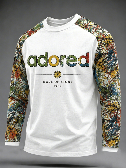 Men's Lemon Roses Music Lover Printed long sleeve round neck T-shirt