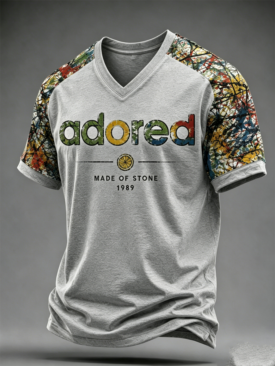 Men's Lemon Roses Music Lover Printed V-neck T-shirt
