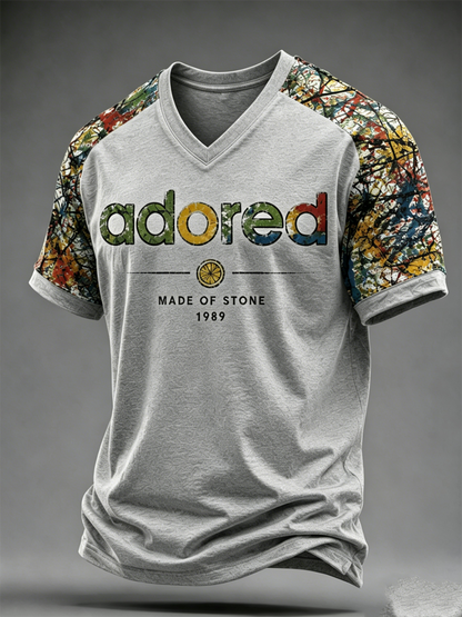 Men's Lemon Roses Music Lover Printed V-neck T-shirt
