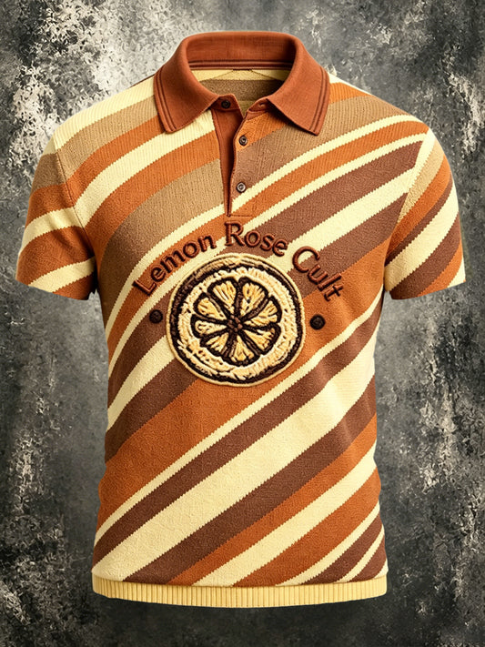 Men's The Stone Rose Classic Striped Lemon Print Casual Polo Shirt