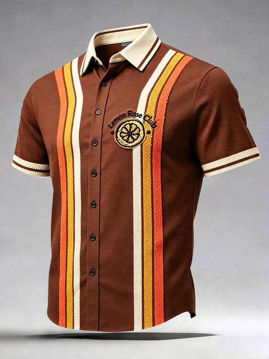 Men's The Stone Rose Vintage Striped Print Casual Short-Sleeved Shirt