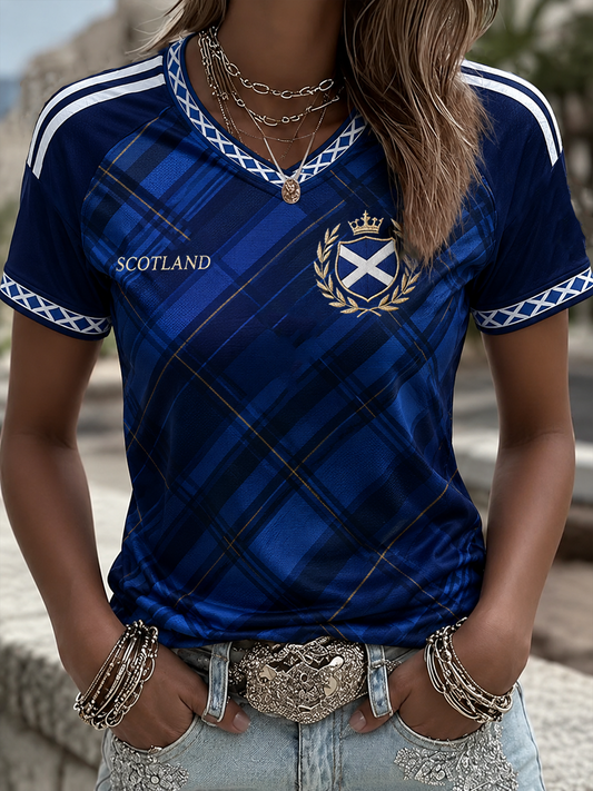 Women's UK Football Lover Scotland Printed V-neck off-shoulder short-sleeved T-shirt