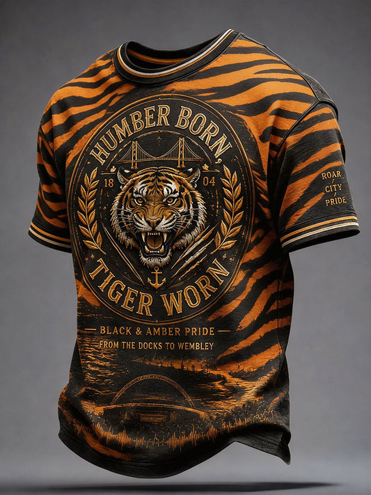 Men's Tigers Art Football Lover Printed T-shirt